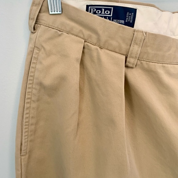 Polo Ralph Lauren Mens Andrew Pants Pleated Chinos 36 X 30 Tan Cotton Back Logo. - Picture 4 of 13